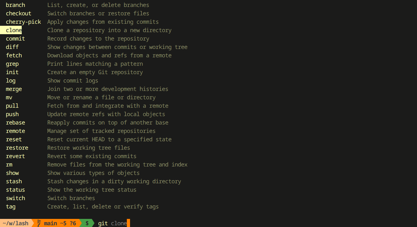 Tab completion in lash
