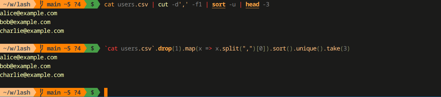 Functional chains on CSV data